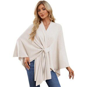 Women's Cream Elegant Open Poncho Sweater For Spring Fall Winter Shawl Wraps